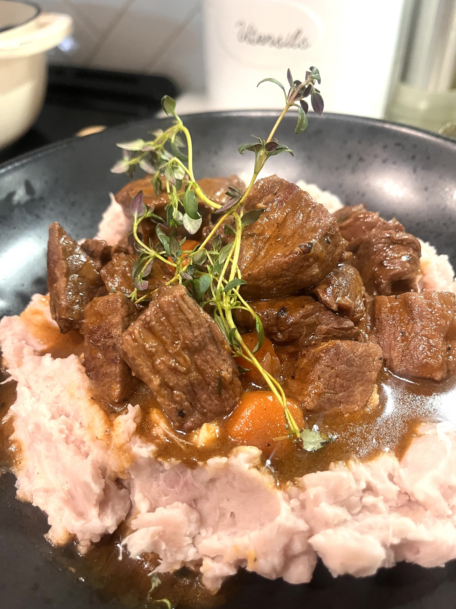 Italian & Puerto Rican Braised Beef with Mashed Yautía Lila